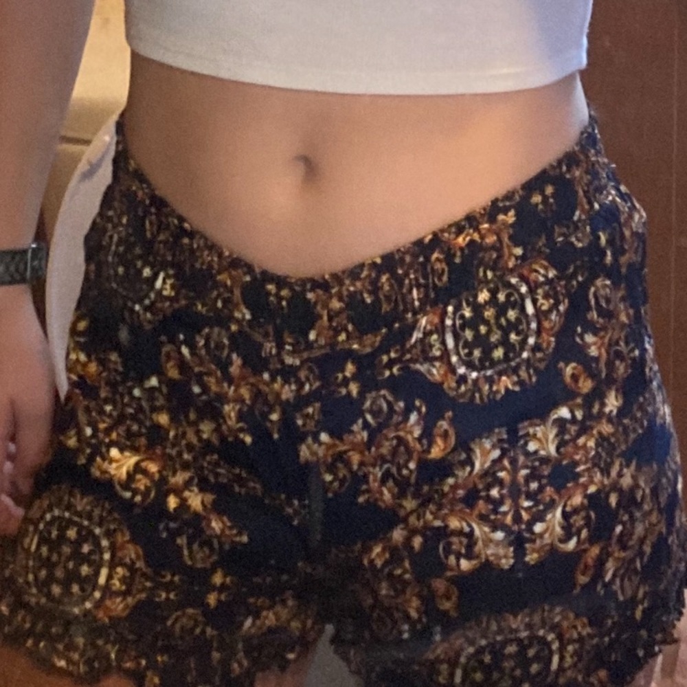 Women’s Navy Blue and Gold Patterned Shorts